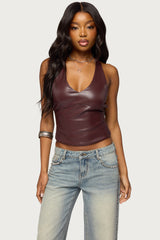 Saidy Faux Leather Racerback Top