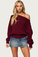 Prudy Off Shoulder Pointelle Knit Sweater