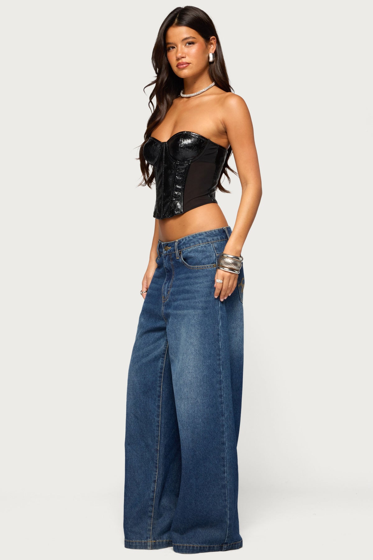 Suttyn Strapless Faux Leather Corset