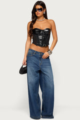 Suttyn Strapless Faux Leather Corset