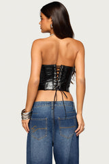 Suttyn Strapless Faux Leather Corset