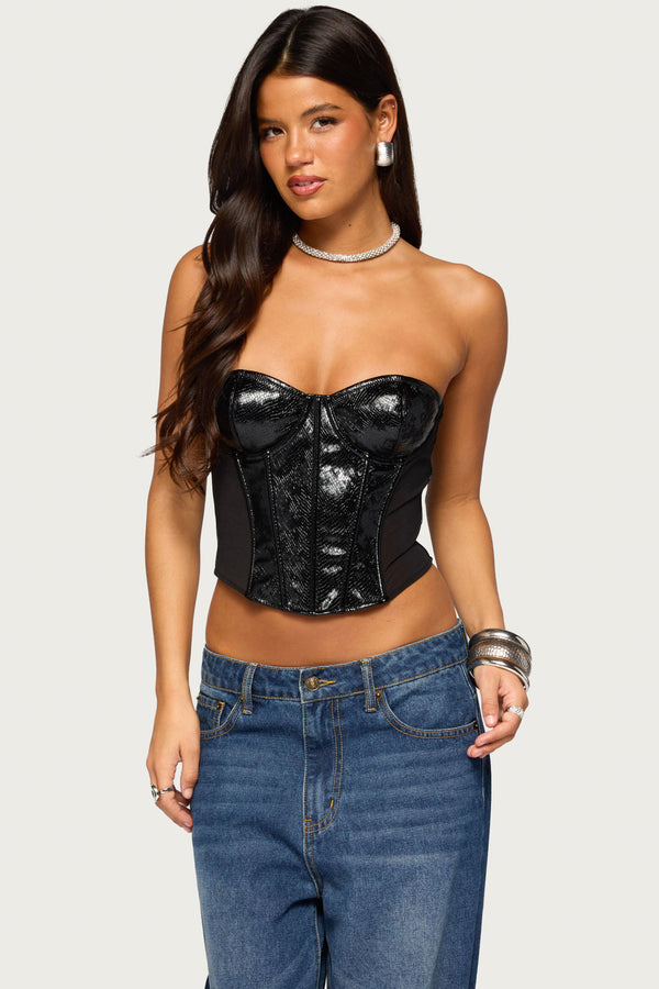 Suttyn Strapless Faux Leather Corset view 1