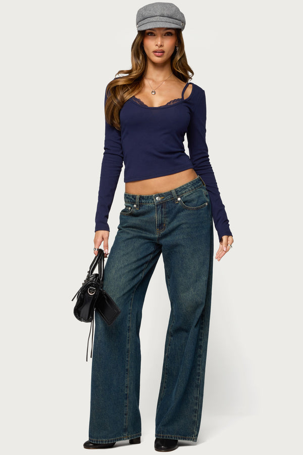 Tumi Layered Lacey Bra Long Sleeve Top view 2