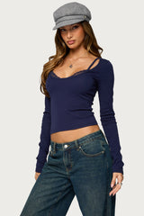 Tumi Layered Lacey Bra Long Sleeve Top