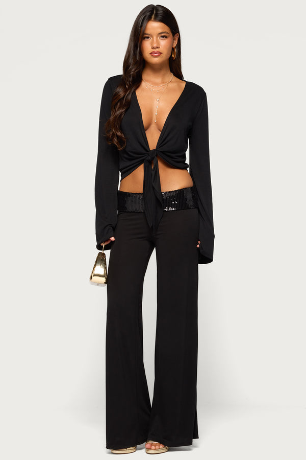 Moni Low Rise Foldover Sequin Pants view 1