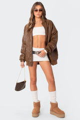 Faux Leather Oversized Bomber Jacket