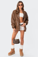 Faux Leather Oversized Bomber Jacket