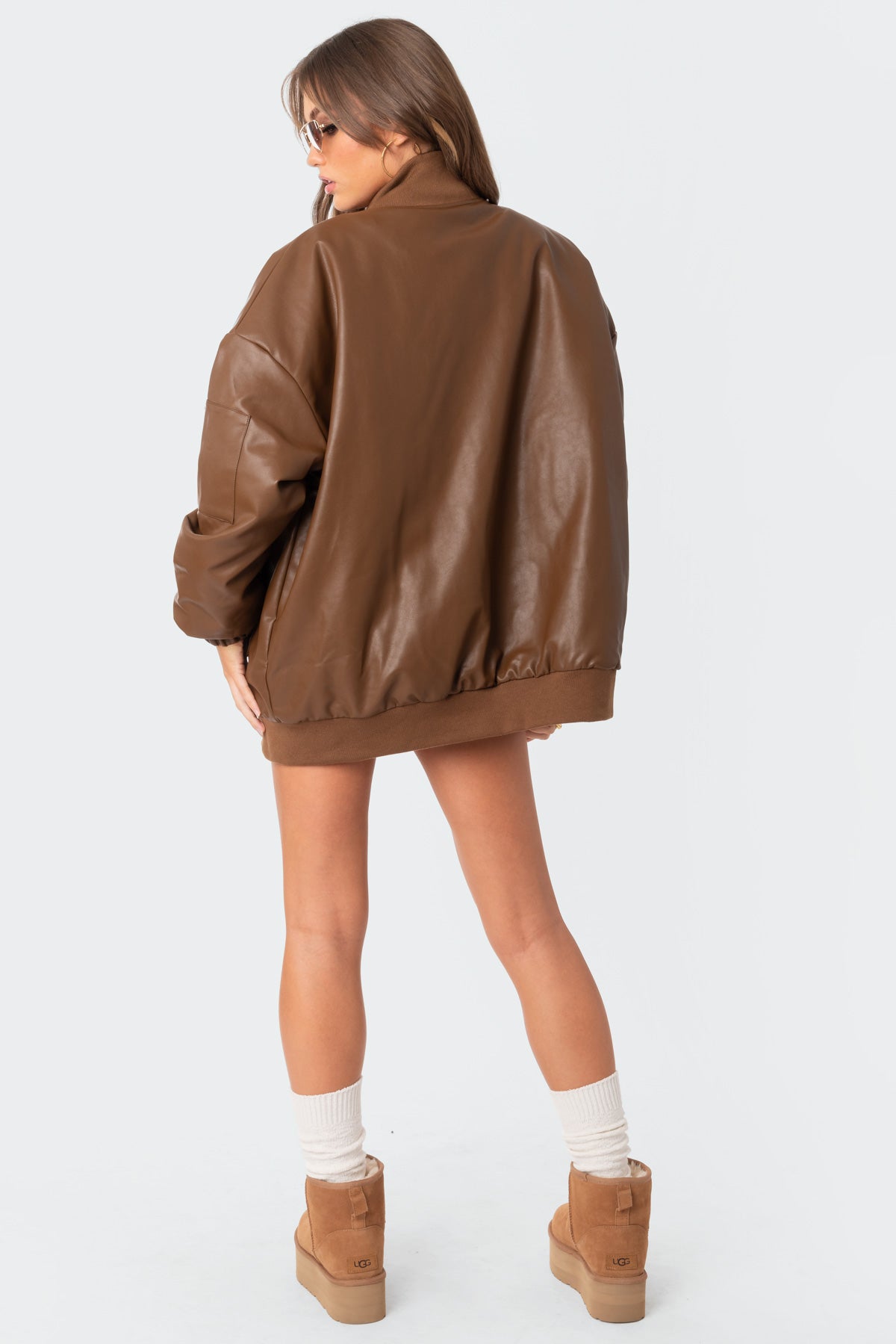 Faux Leather Oversized Bomber Jacket