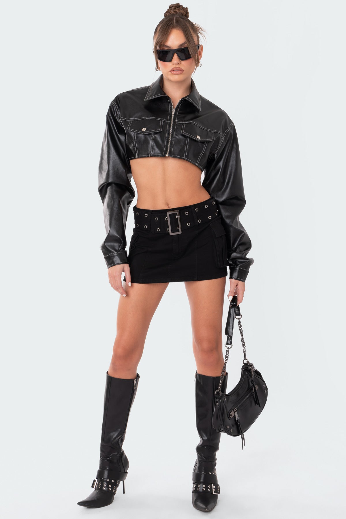 Faye Cropped Faux Leather Jacket