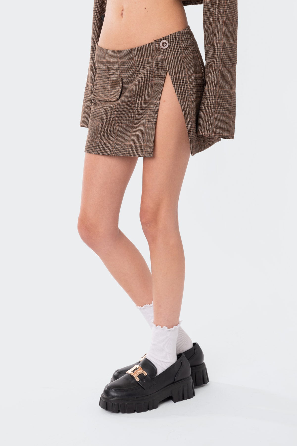 Plaid Low Rise Slitted Mini Skirt