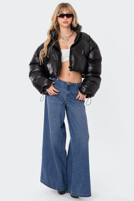 Dusk Cropped Faux Leather Puffer