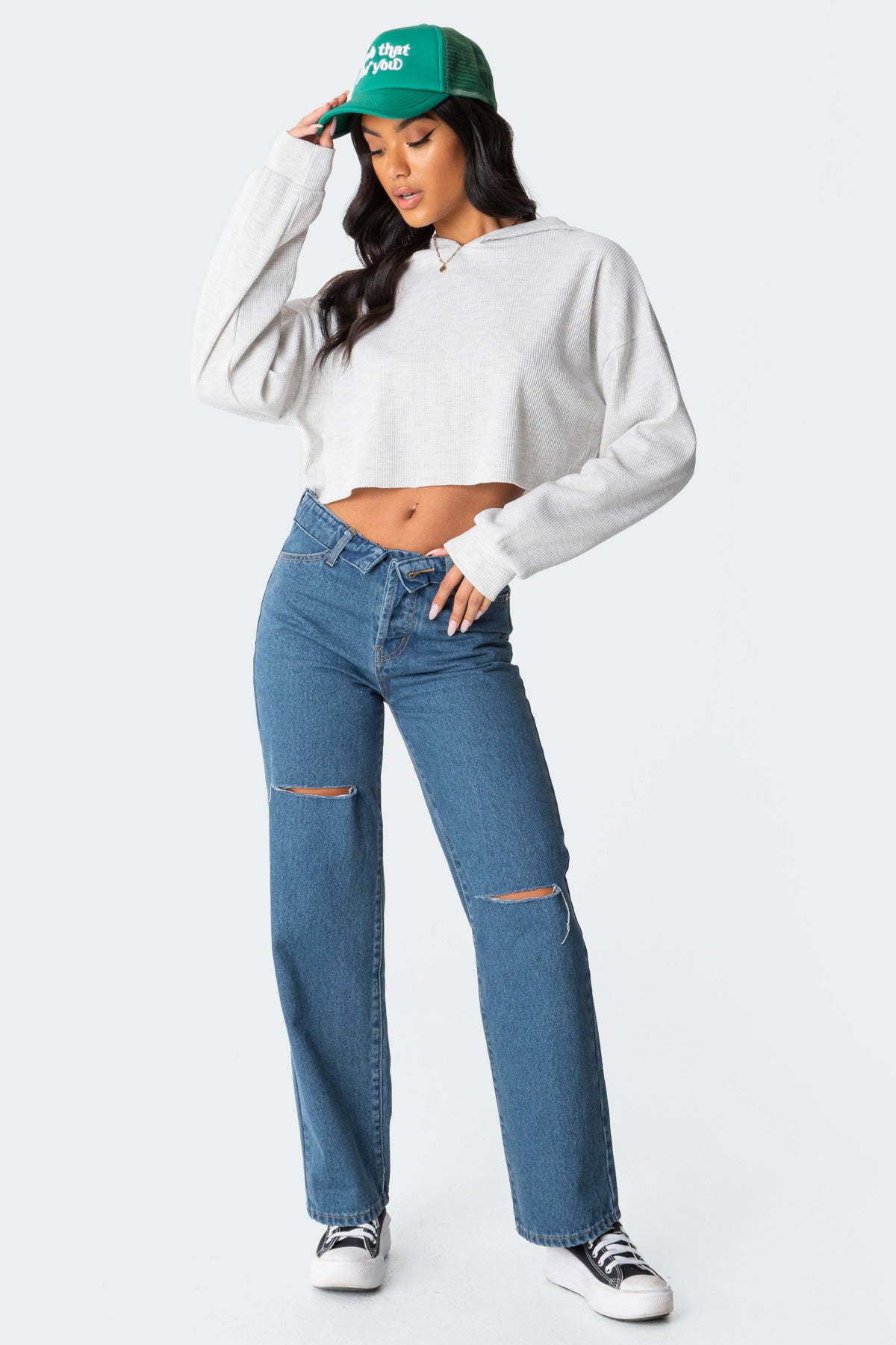 Waffle Oversized Cropped Hoodie