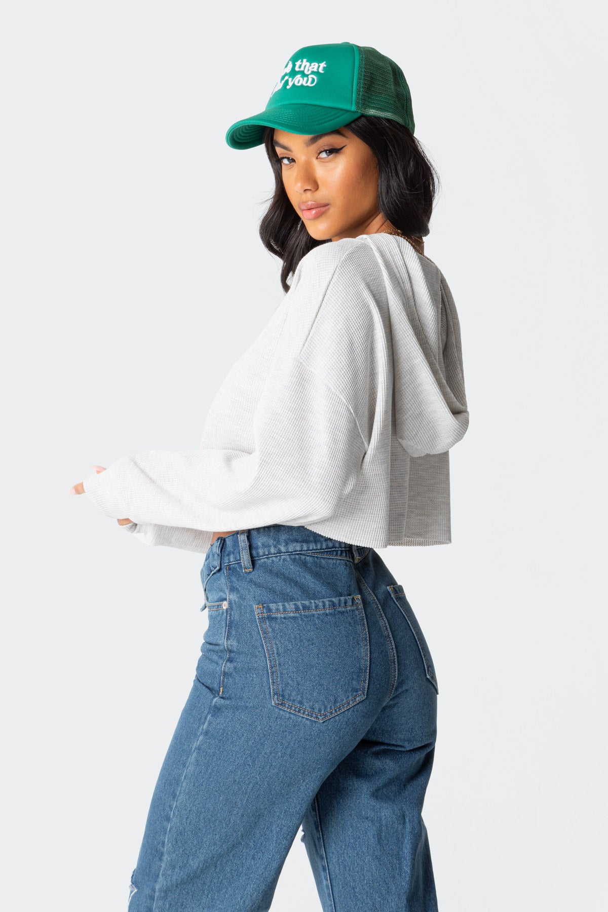 Waffle Oversized Cropped Hoodie