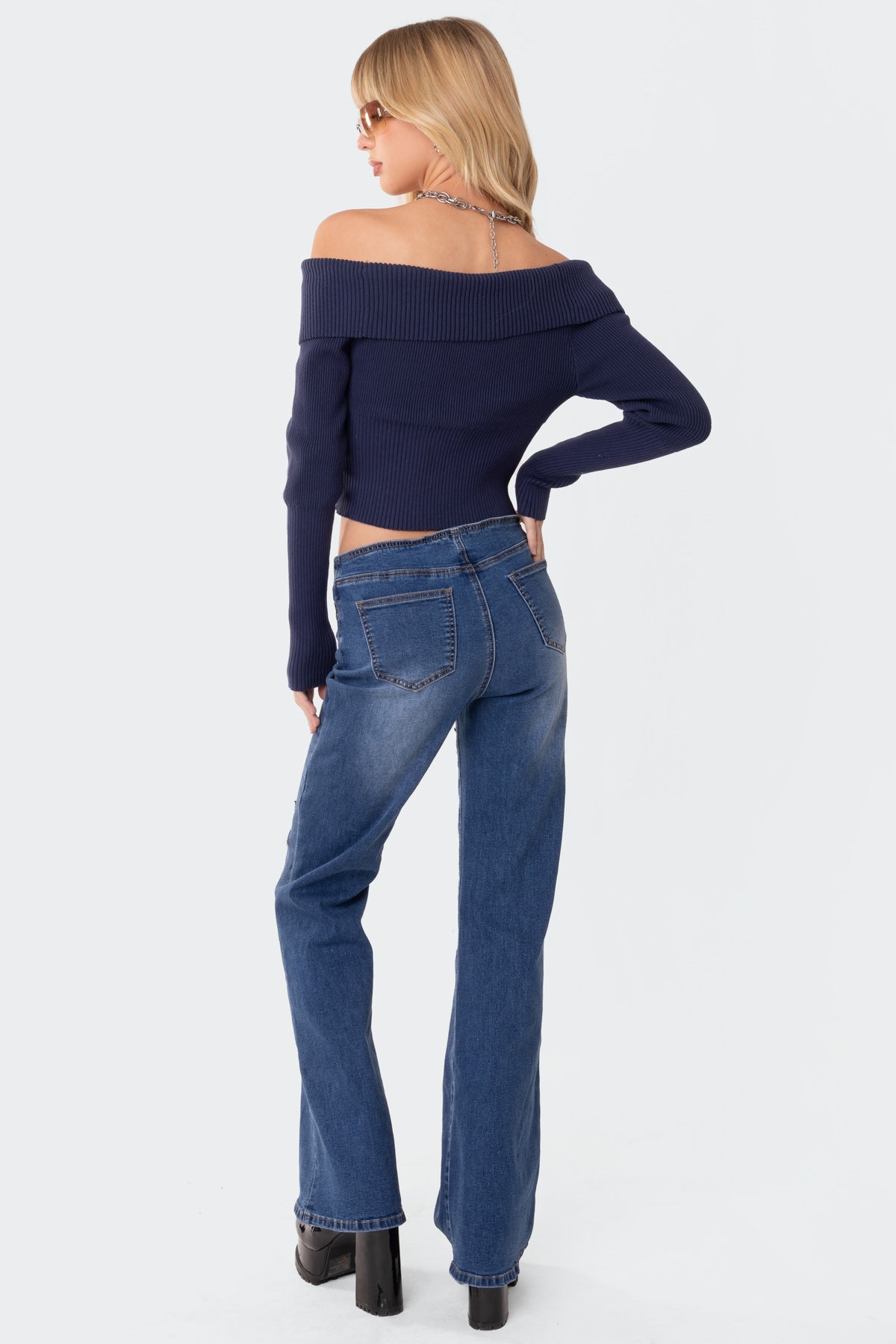 Fold Over Double Zip Knit Top