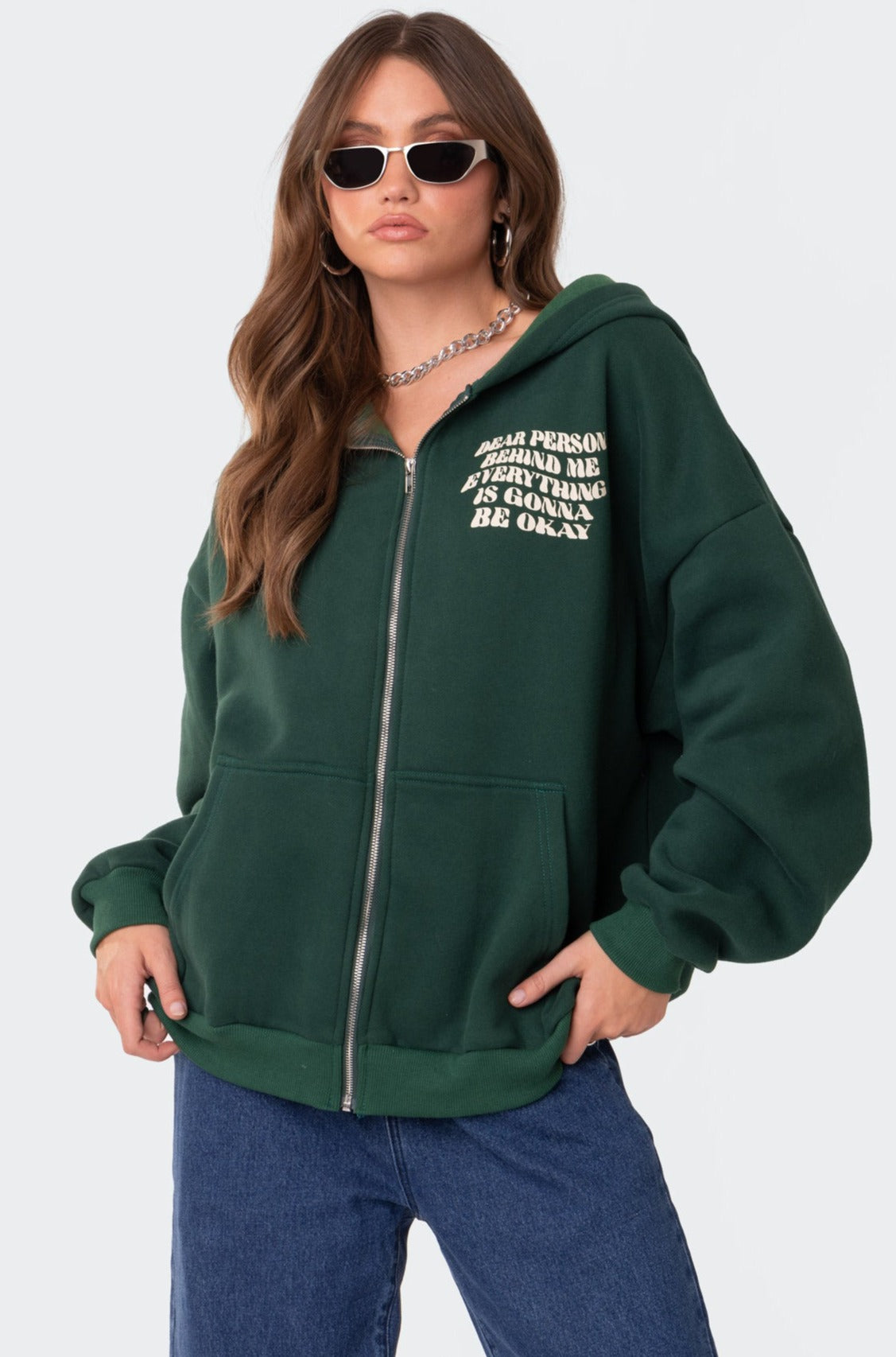 Everything'S Ok Zip Up Oversized Hoodie