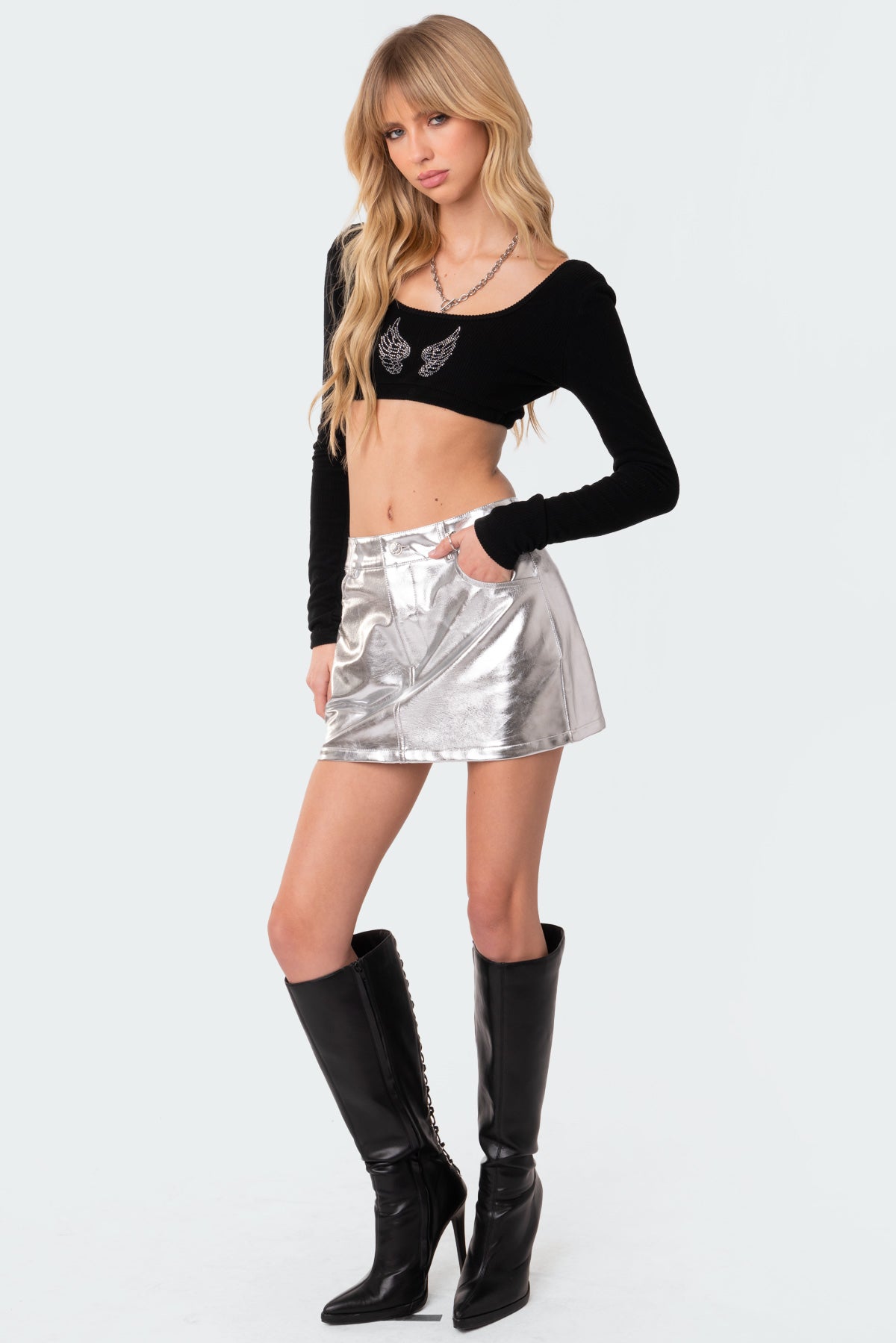 Metallic Faux Leather Skirt