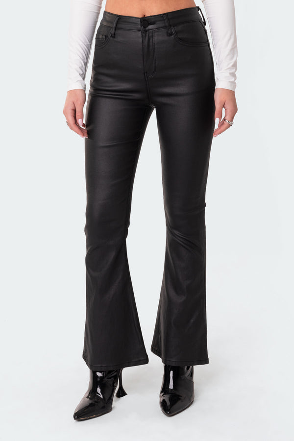 Petite Luna Faux Leather Flare Jeans