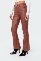 Petite Luna Faux Leather Flare Jeans