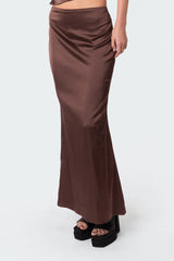 Satin Low Rise Back Slit Maxi Skirt