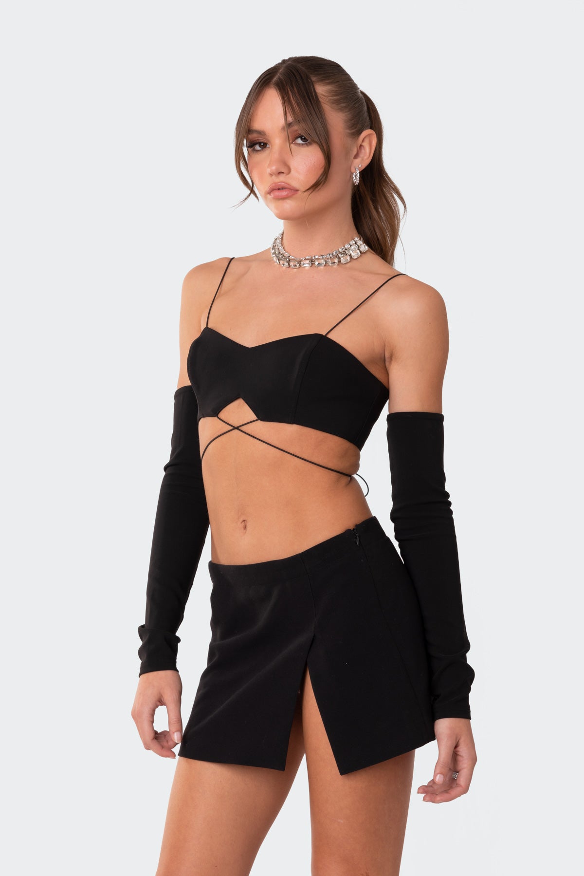 Beatrix separate sleeves crossed crop top