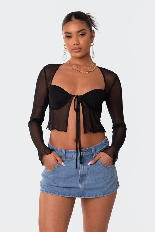 Tie Front Cupped Mesh Top