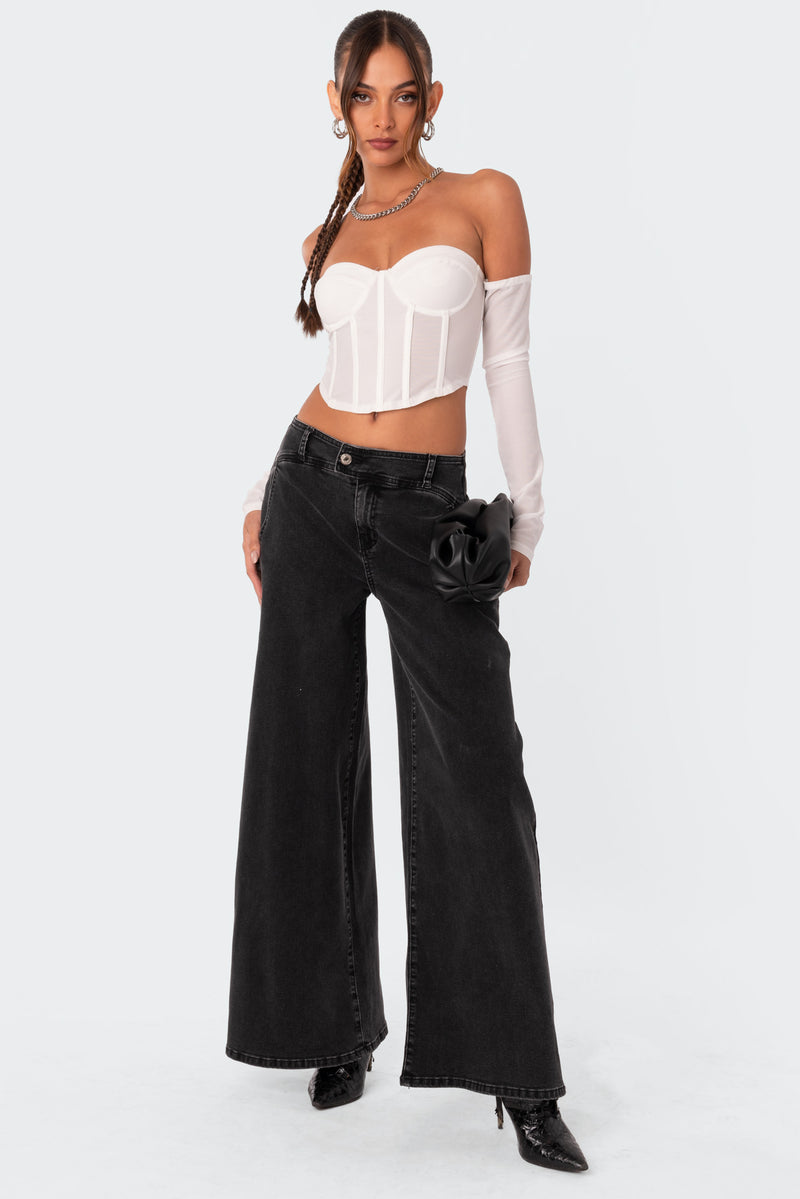 Fuji Washed Low Rise Wide Leg Jeans