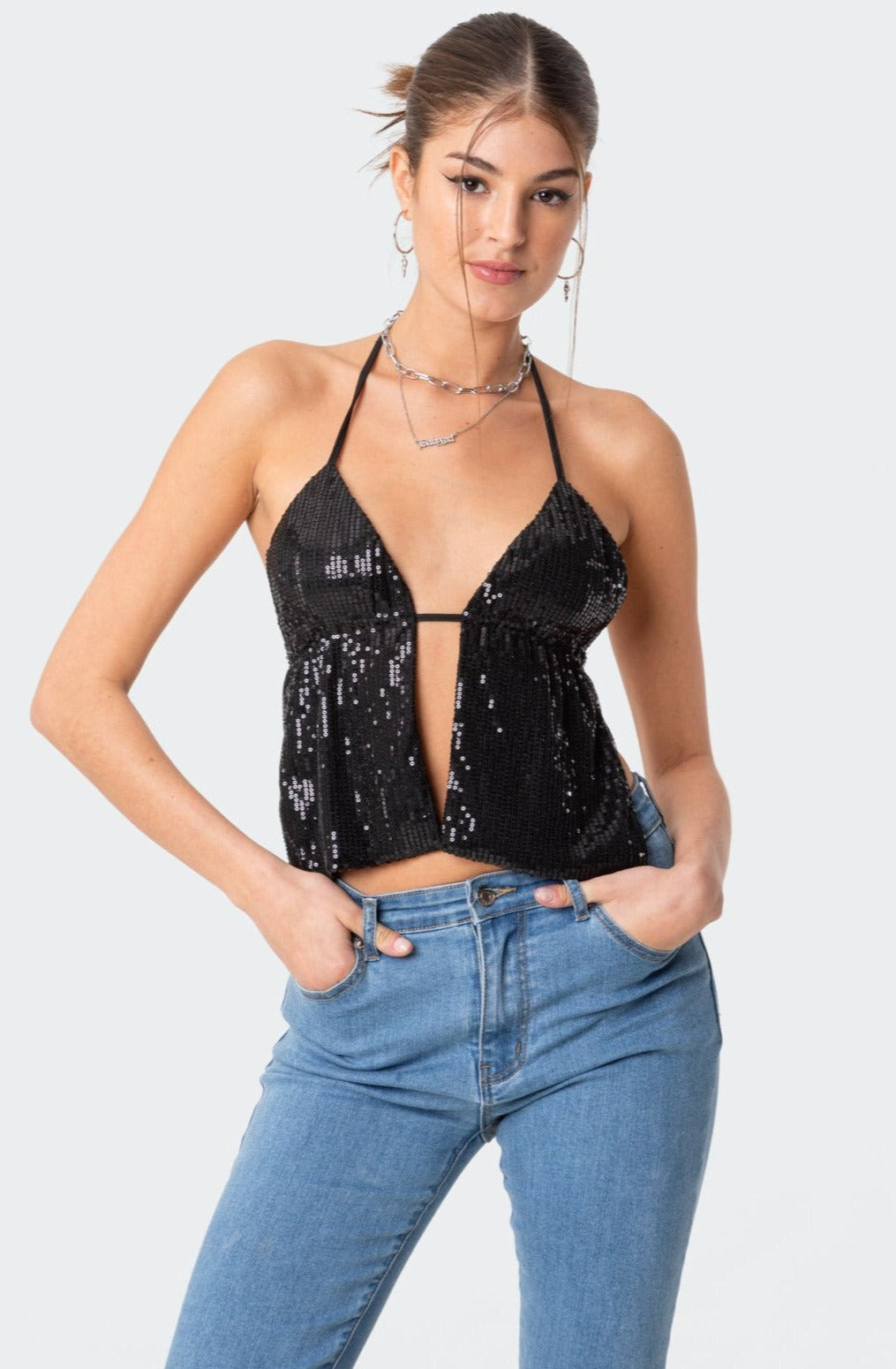 Estelle Open-Back Sequin Top