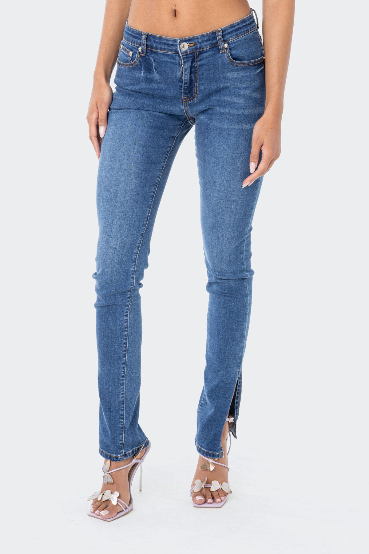 Stretchy Low-Rise Slit Jeans