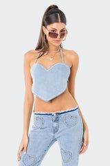 Pearly Heart Denim Top