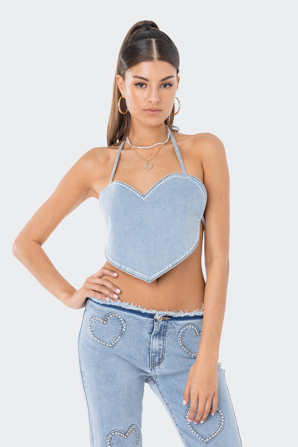 Pearly Heart Denim Top
