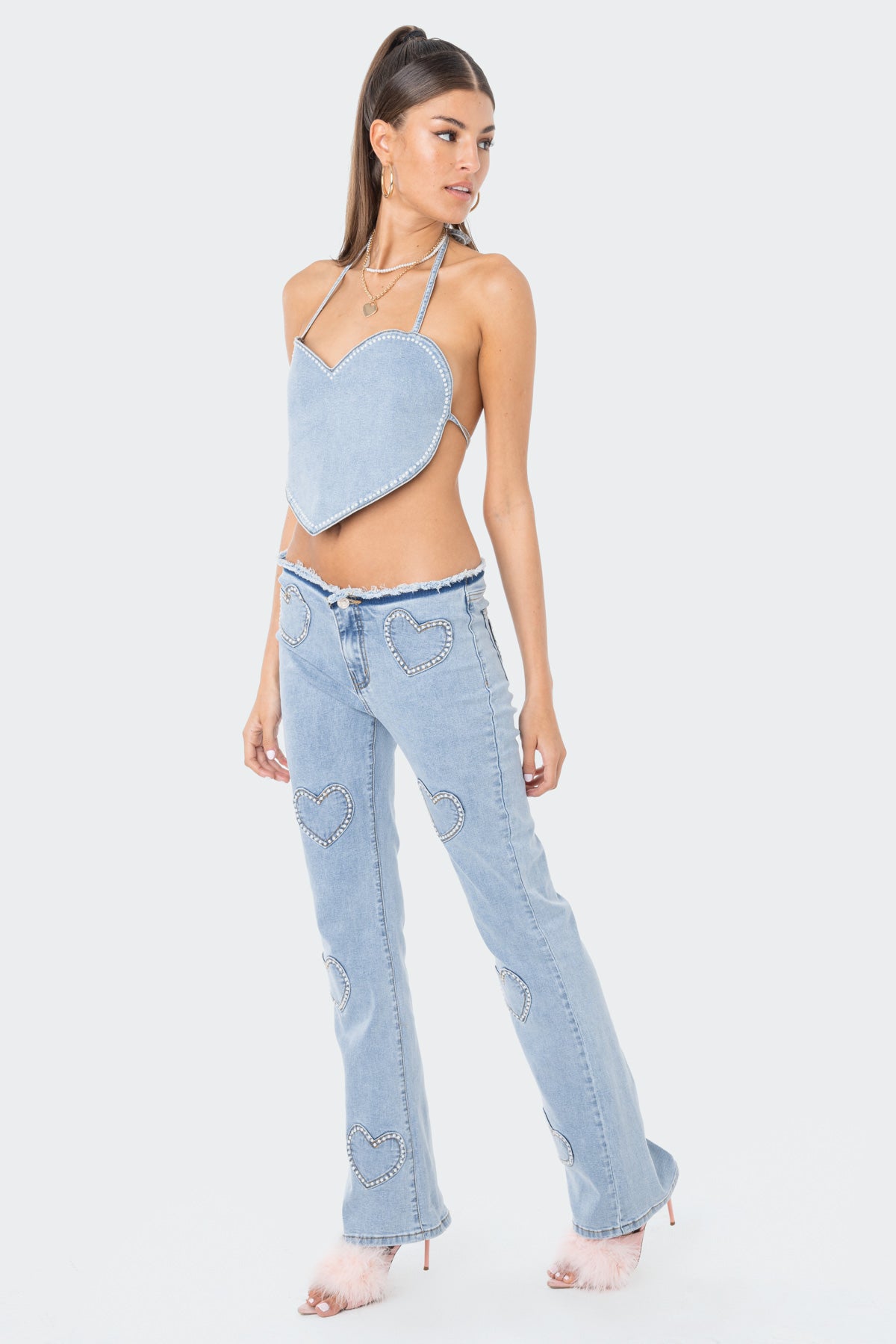 Pearly Heart Denim Top