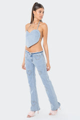 Pearly Heart Denim Top