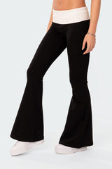 Contrast Fold Over Flared Leggings