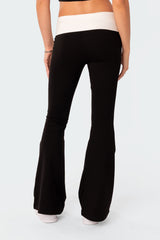 Contrast Fold Over Flared Leggings