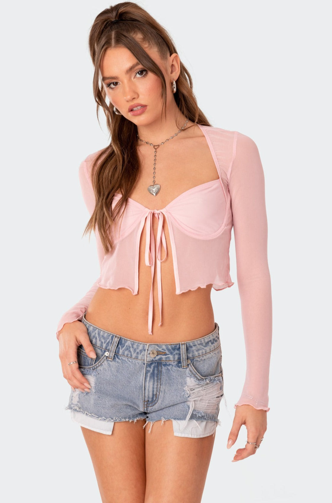 Tie Front Cupped Mesh Top