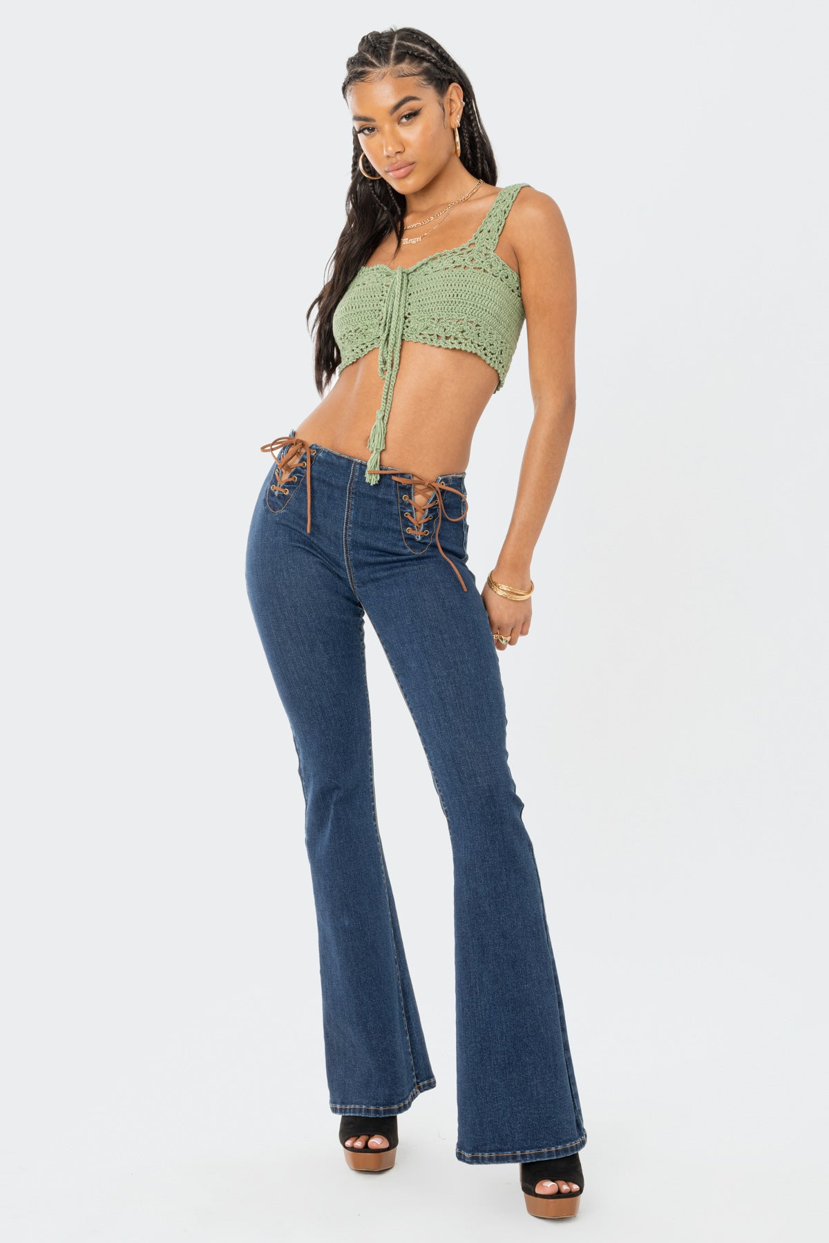 Gini Lace-Up Flared Jeans