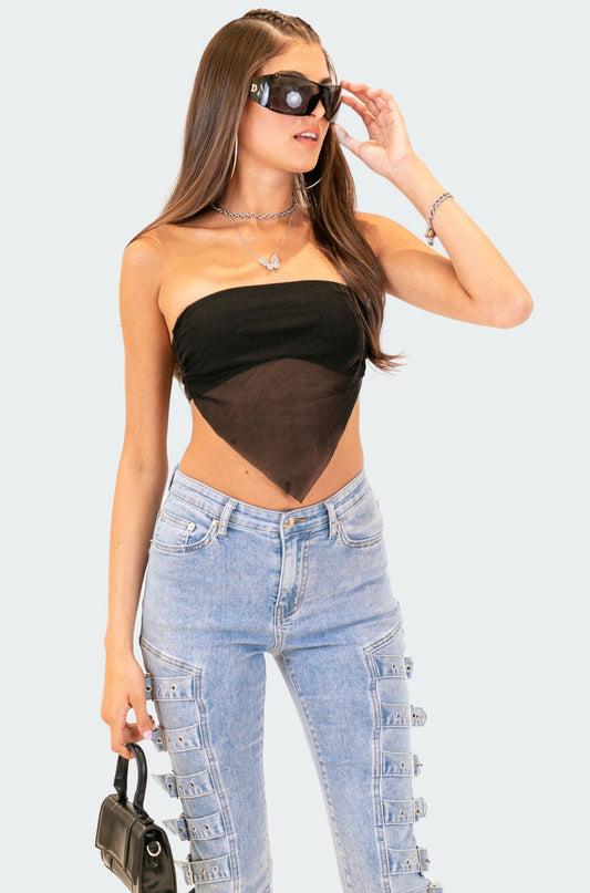 Strapless Mesh Triangle Top