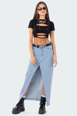 Front Slit Maxi Denim Skirt