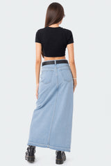 Front Slit Maxi Denim Skirt