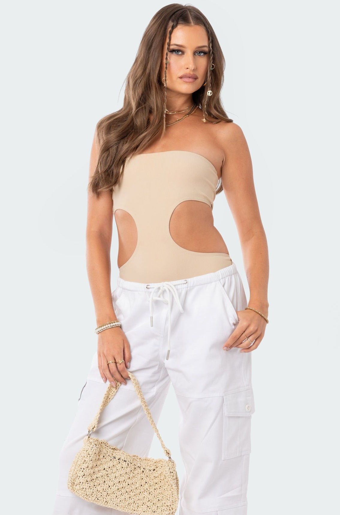 Vivie Ribbed Cut-Out Bodysuit