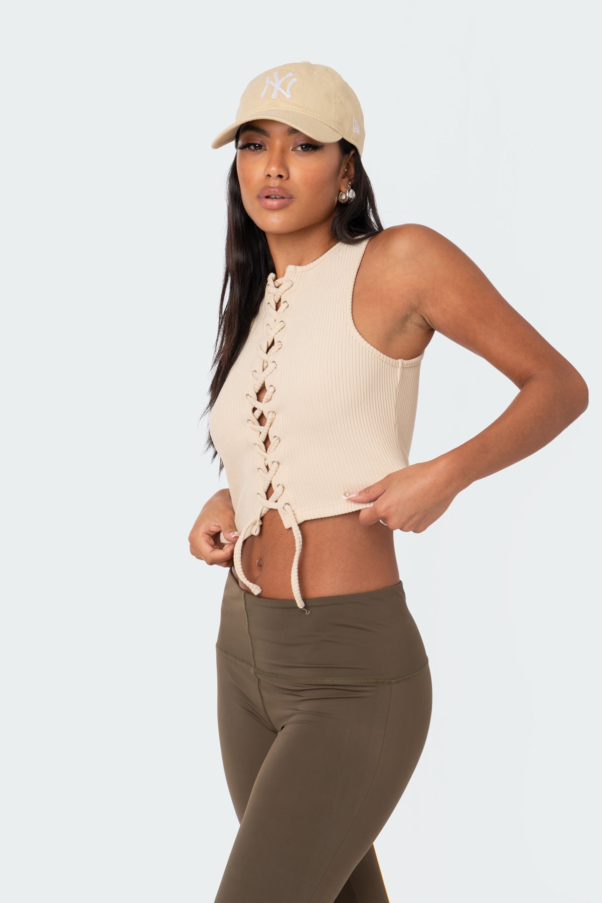 Zoe Ribbed Lace-Up Crop Top