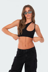 Asymmetrical Ribbed Cut Out Crop Top