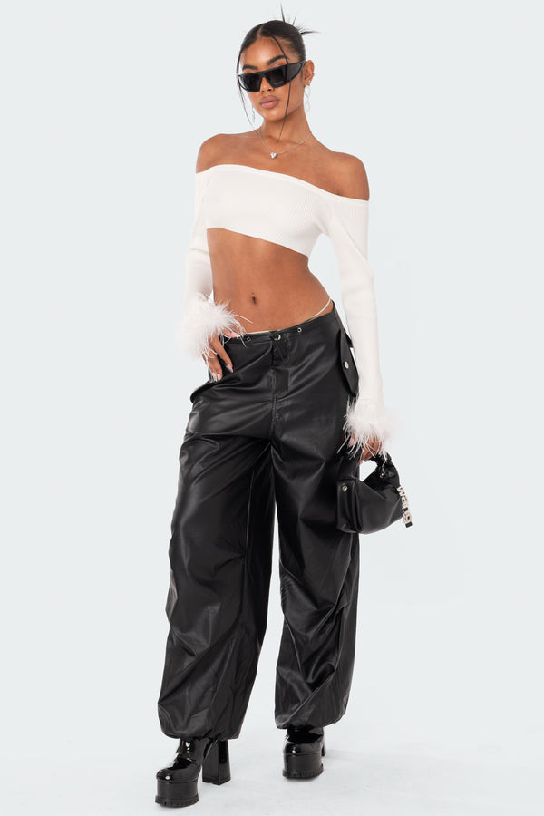 Mia  Faux Fur Knitted Off Shoulder Top