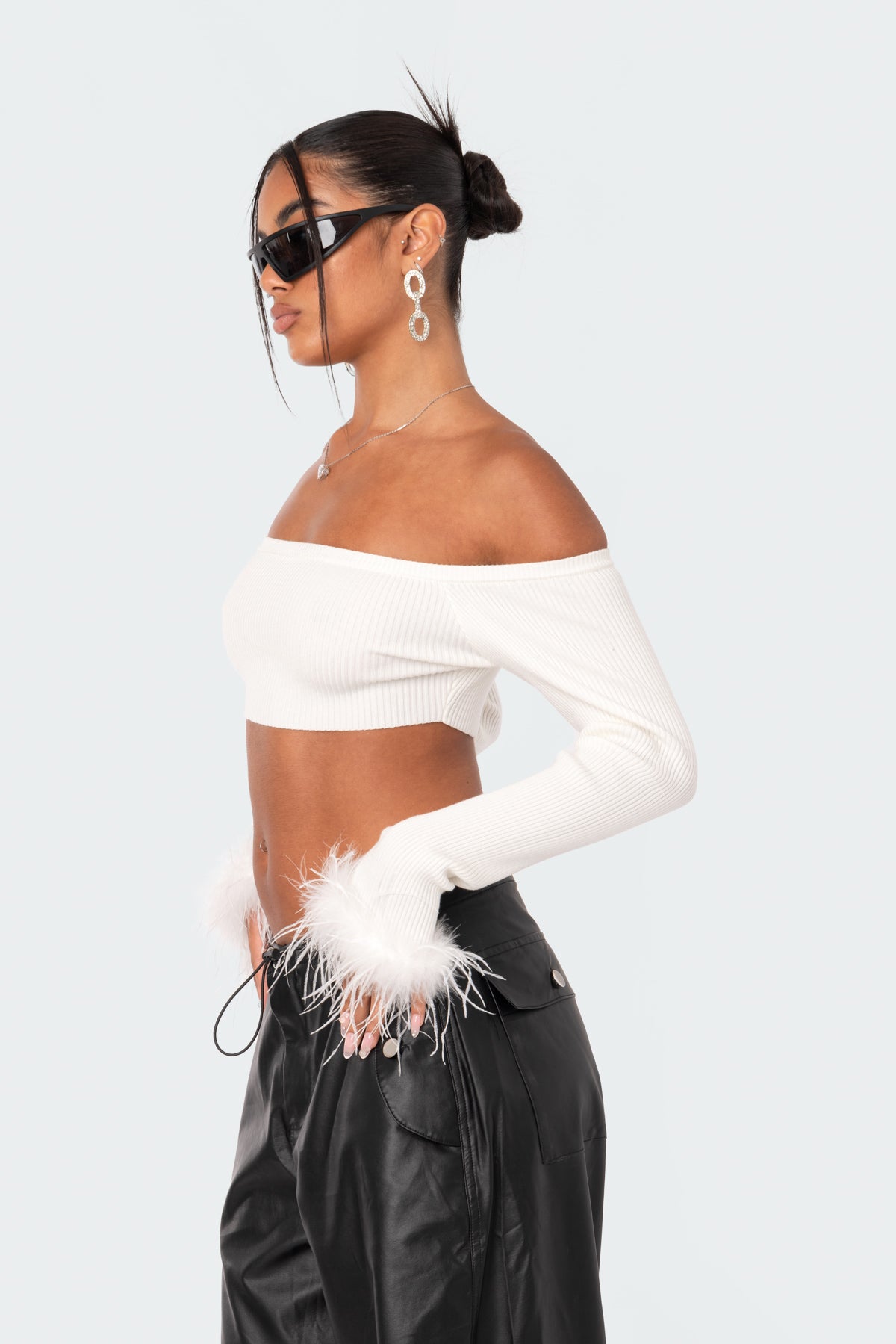 Mia  Faux Fur Knitted Off Shoulder Top