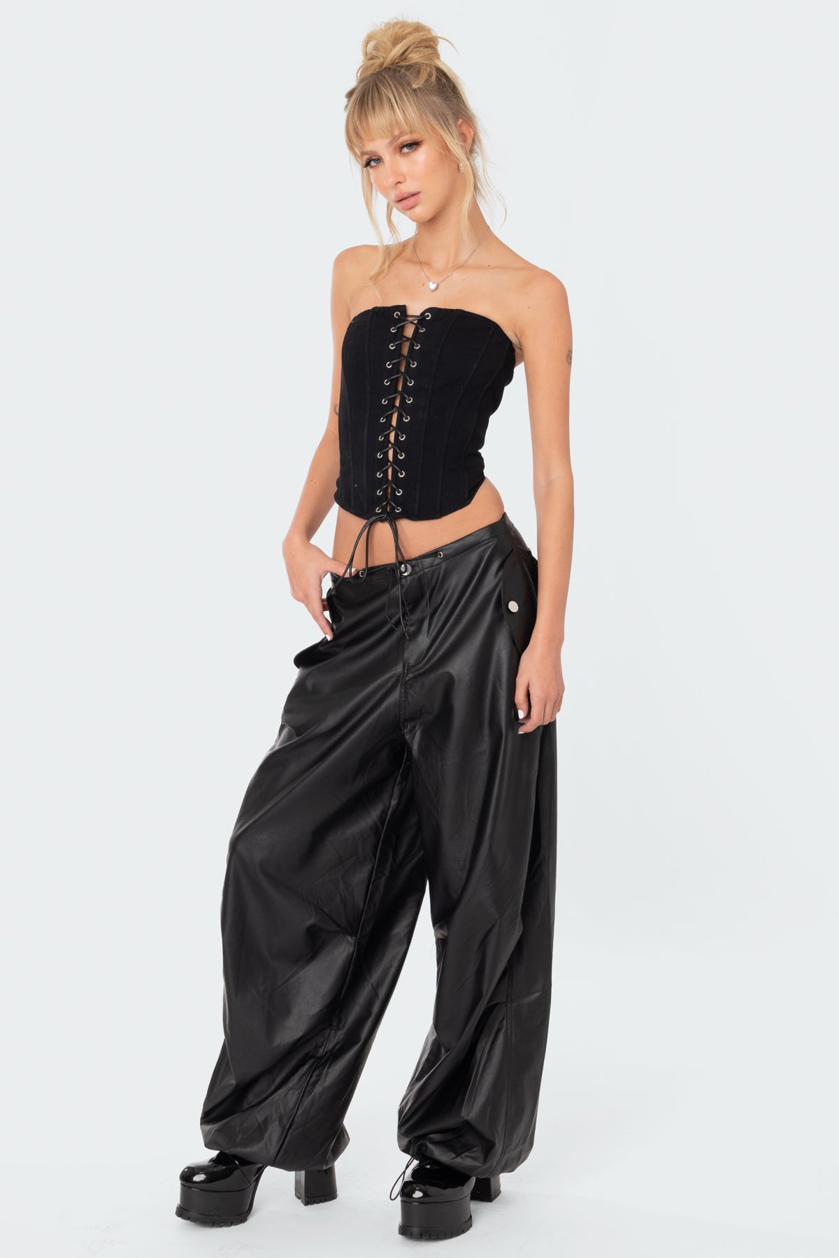 Rebel Faux Leather Cargo Pants