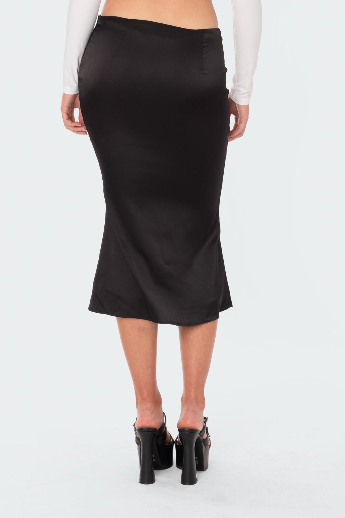 Low-Rise Satin Midi Skirt