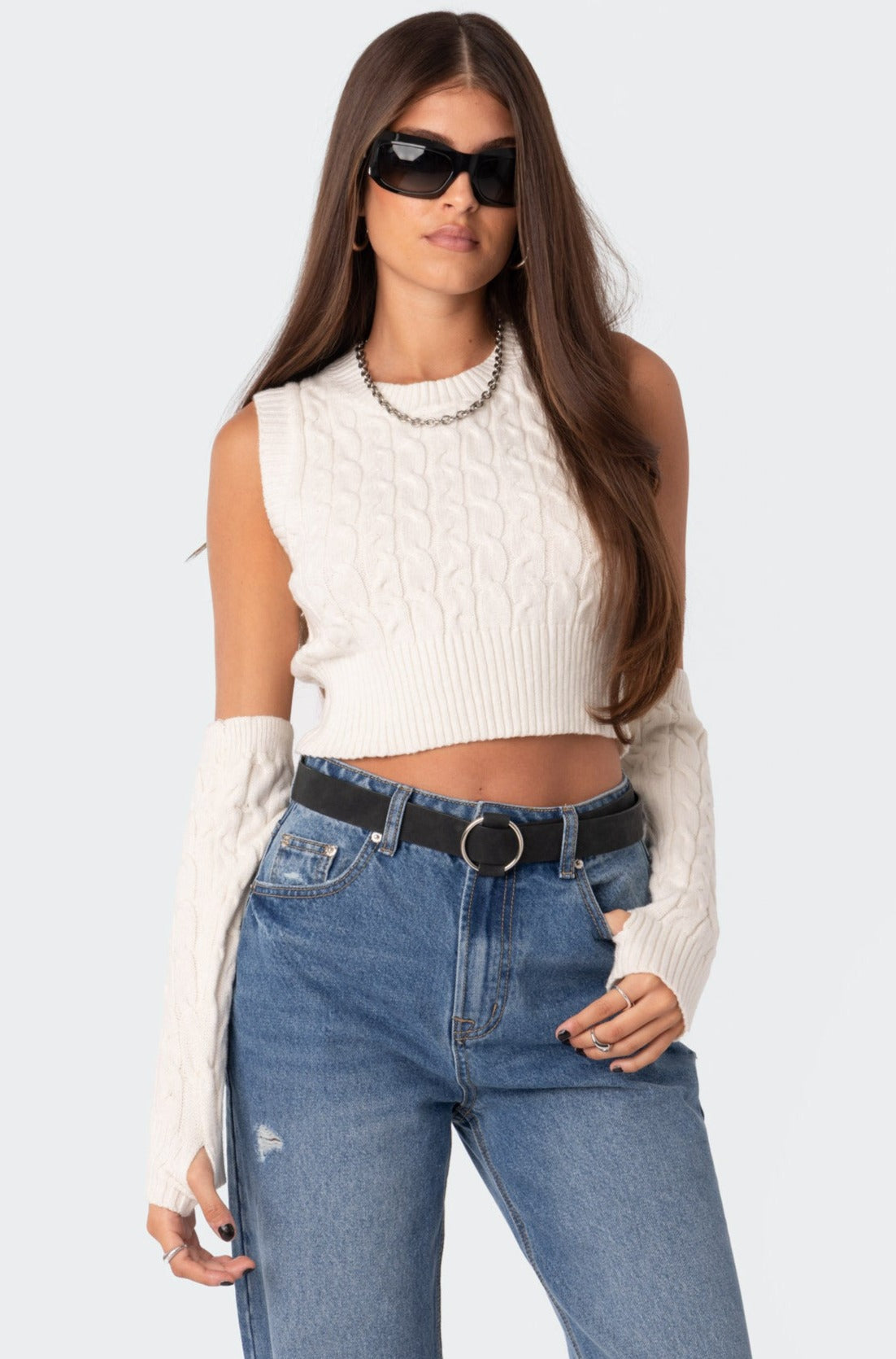 Shay Cable Knitted Gloved Crop Top