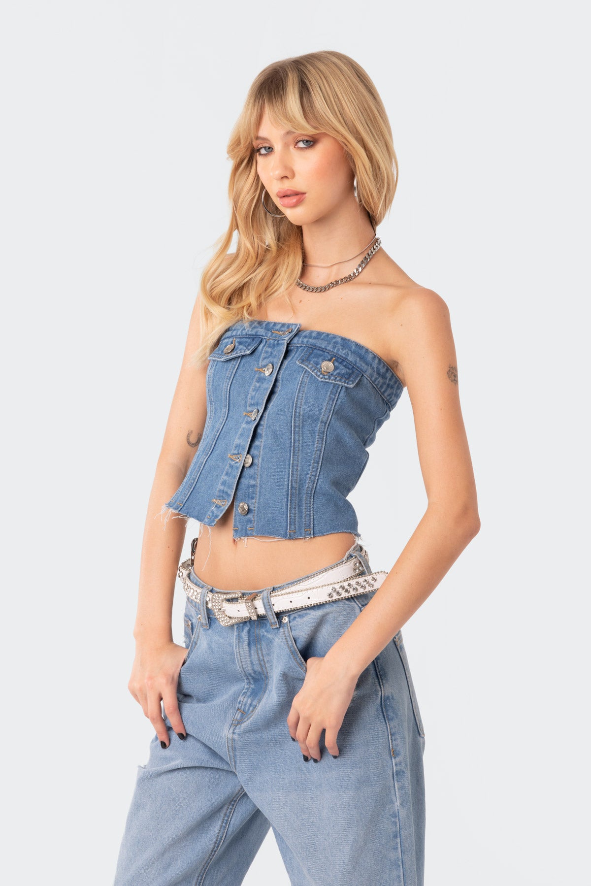 River Denim Strapless Top