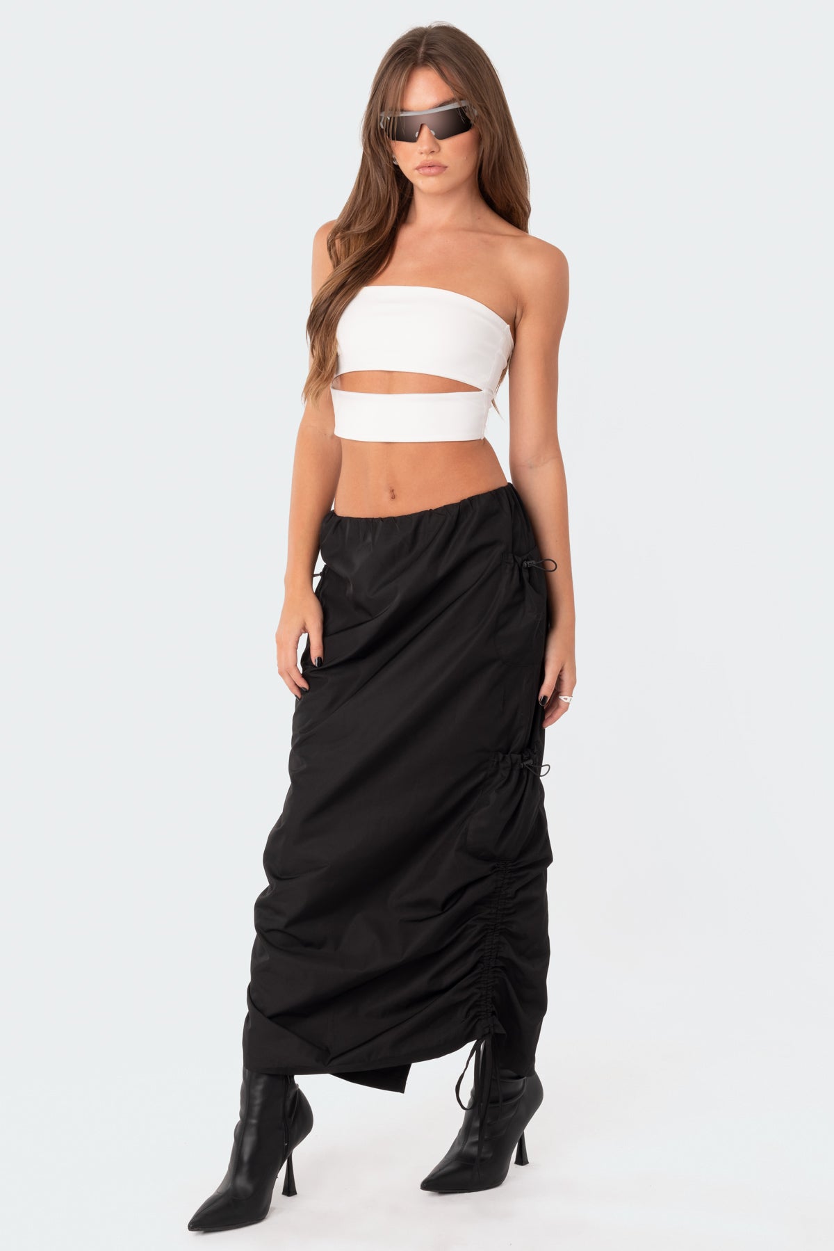 Low-Rise Slitted  Nylon Maxi Skirt