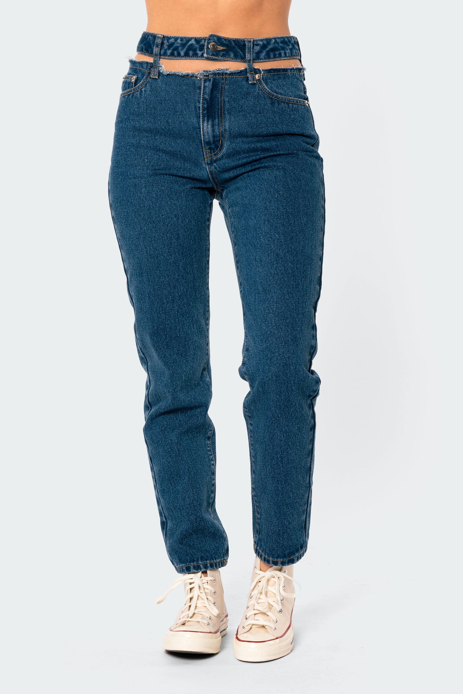 Slasher Belted Mom Jeans